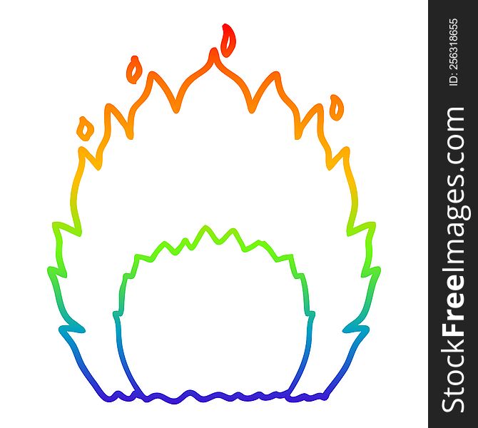 rainbow gradient line drawing of a cartoon fire