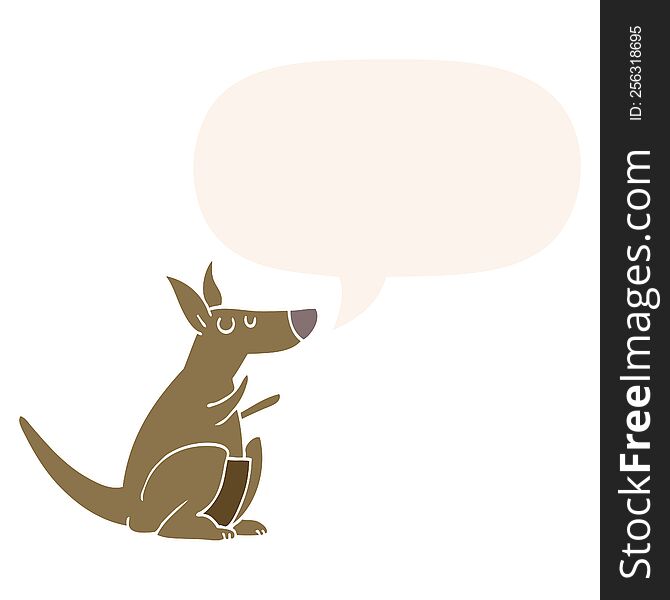 cartoon kangaroo with speech bubble in retro style