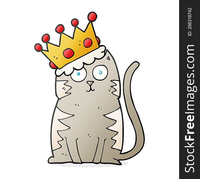 freehand drawn cartoon cat with crown