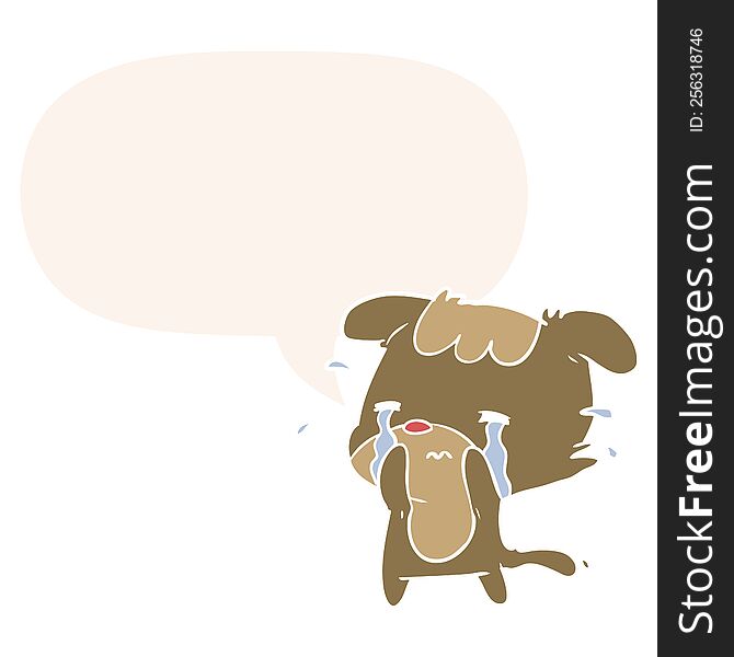 cartoon sad dog crying and speech bubble in retro style