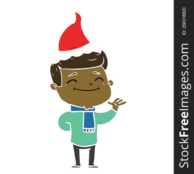 happy flat color illustration of a man wearing santa hat