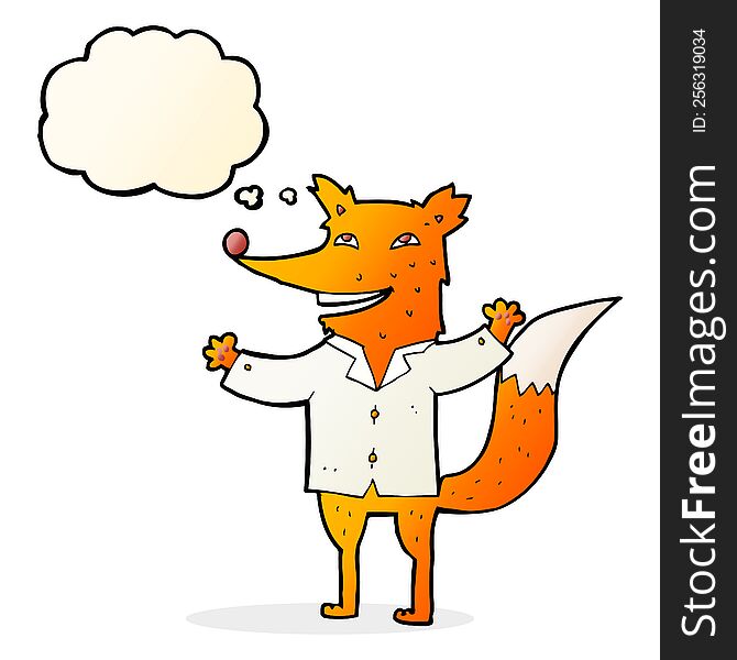 Cartoon Happy Fox Wearing Shirt With Thought Bubble