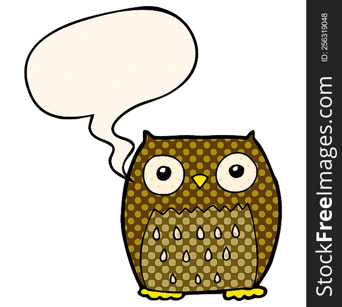 Cartoon Owl And Speech Bubble In Comic Book Style