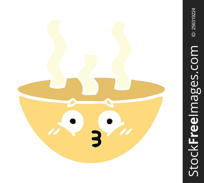 Flat Color Retro Cartoon Bowl Of Hot Soup