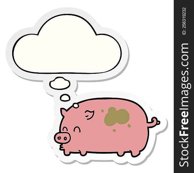 Cute Cartoon Pig And Thought Bubble As A Printed Sticker