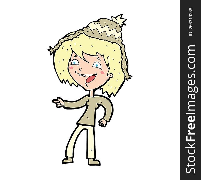 Cartoon Woman Laughing And Pointing With Speech Bubble