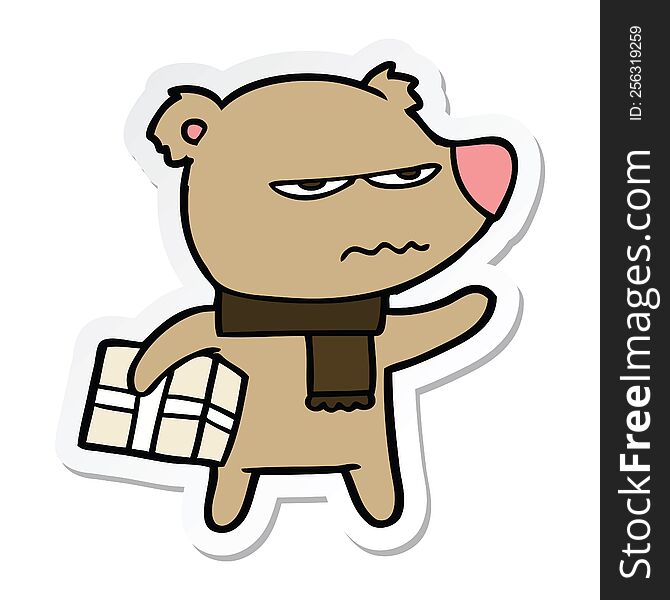 Sticker Of A Angry Bear Cartoon Gift