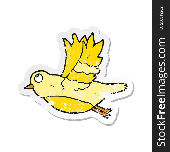 Retro Distressed Sticker Of A Cartoon Bird Flying