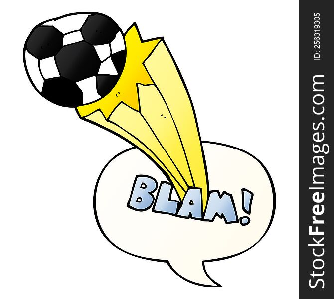 cartoon kicked soccer ball with speech bubble in smooth gradient style