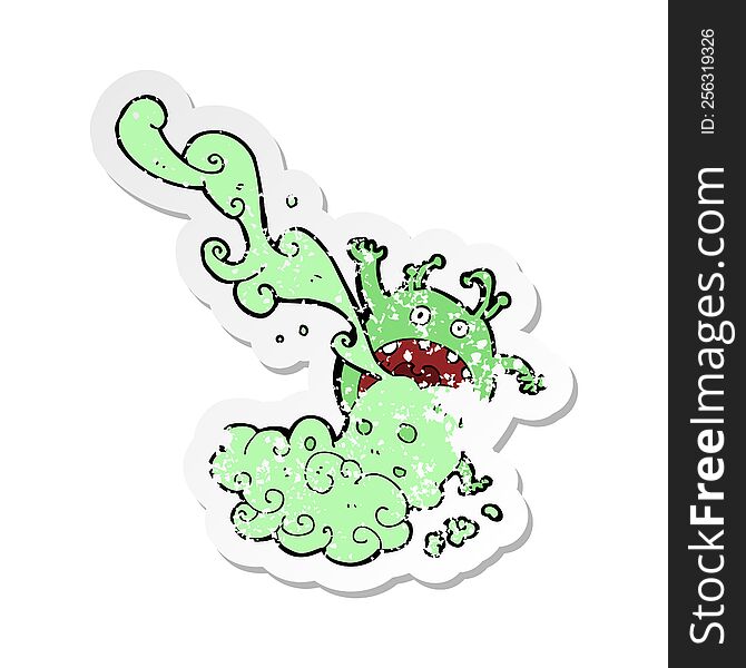 Retro Distressed Sticker Of A Cartoon Gross Monster