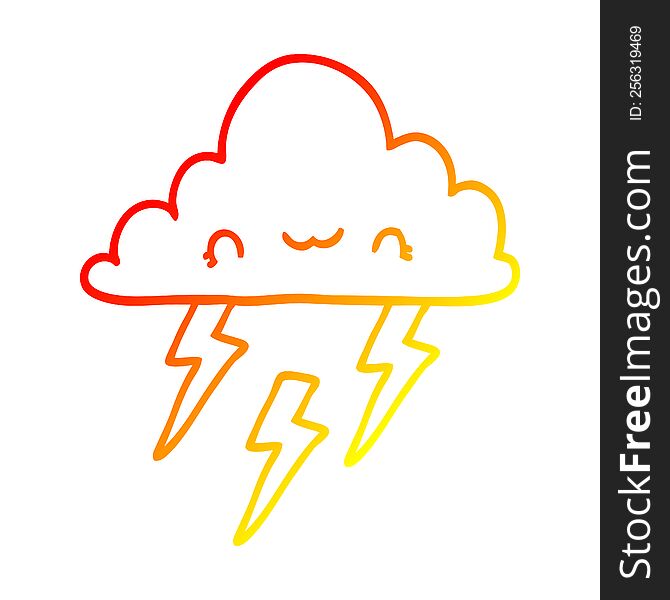 warm gradient line drawing of a cartoon storm cloud