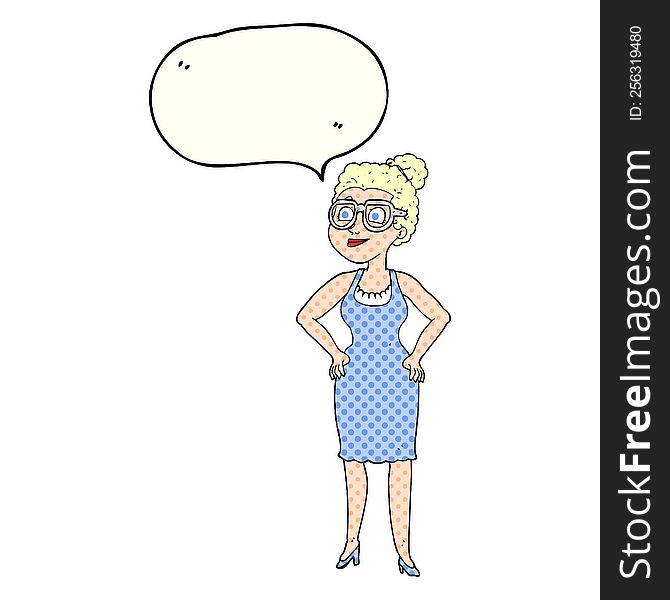 Comic Book Speech Bubble Cartoon Woman Wearing Glasses