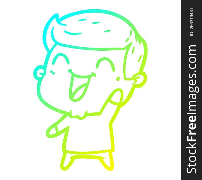 cold gradient line drawing of a cartoon man laughing