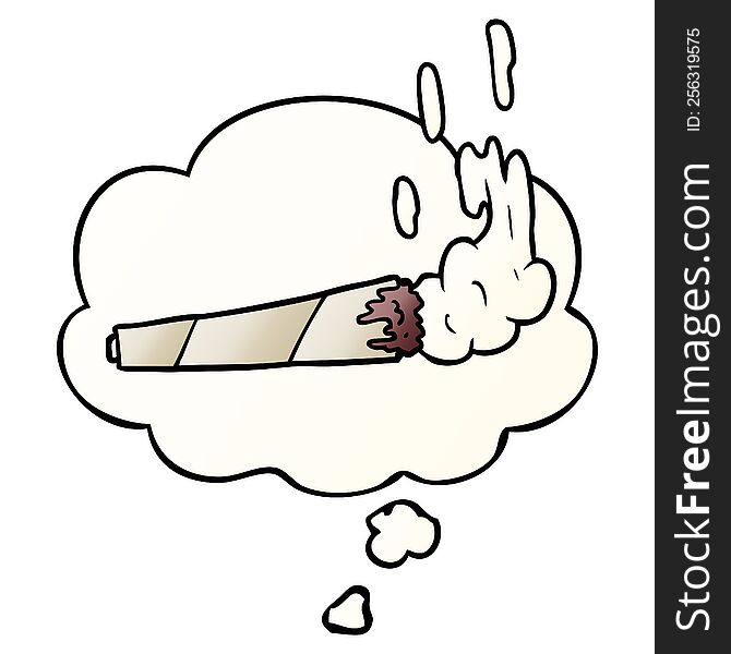 cartoon marijuana joint with thought bubble in smooth gradient style