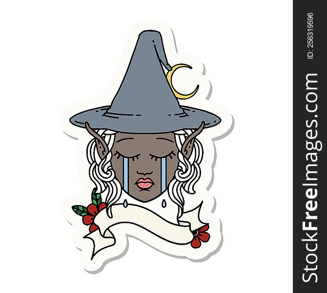 sticker of a sad elf mage character face. sticker of a sad elf mage character face