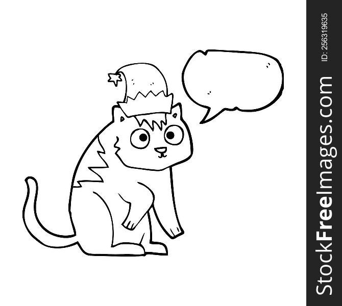 Speech Bubble Cartoon Cat Wearing Christmas Hat
