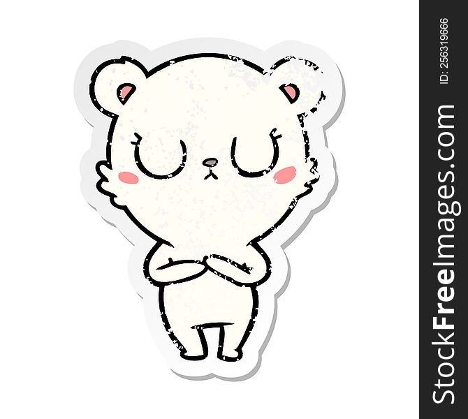 Distressed Sticker Of A Peaceful Cartoon Polar Bear