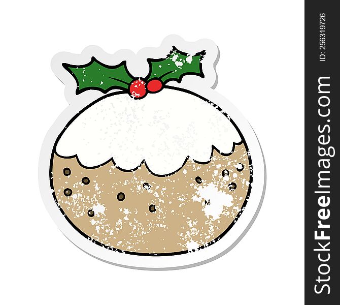 Distressed Sticker Of A Cartoon Christmas Pudding