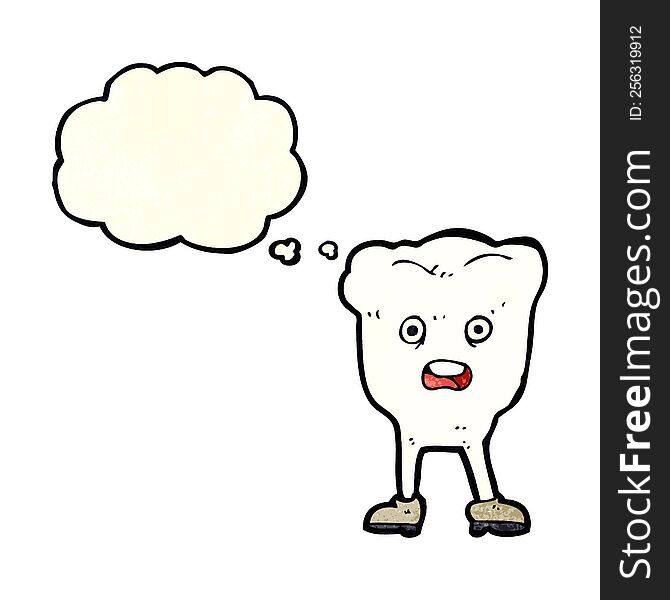 Cartoon Tooth Looking Afraid With Thought Bubble