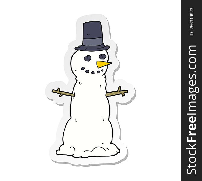 Sticker Of A Cartoon Snowman In Top Hat