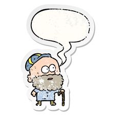 Old Cartoon Man And Walking Stick And Flat Cap And Speech Bubble Distressed Sticker Royalty Free Stock Images