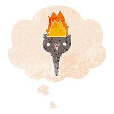 Cartoon Flaming Chalice And Thought Bubble In Retro Textured Style Royalty Free Stock Images