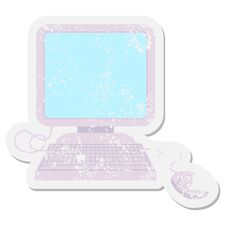 Computer With Mouse And Keyboard Grunge Sticker Stock Photos