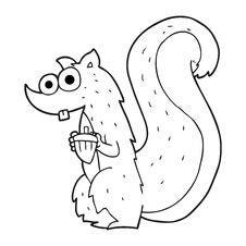 Black And White Cartoon Squirrel With Nut Stock Photo