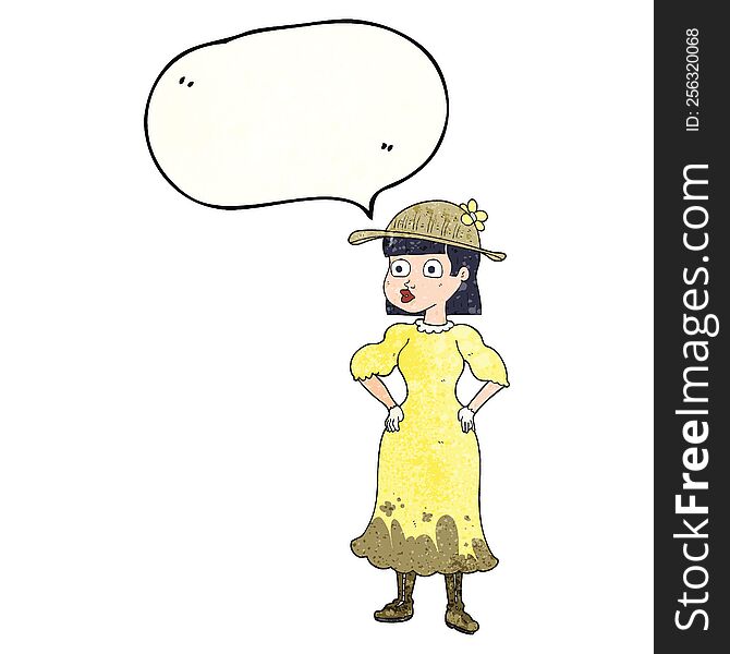 Speech Bubble Textured Cartoon Woman In Muddy Dress