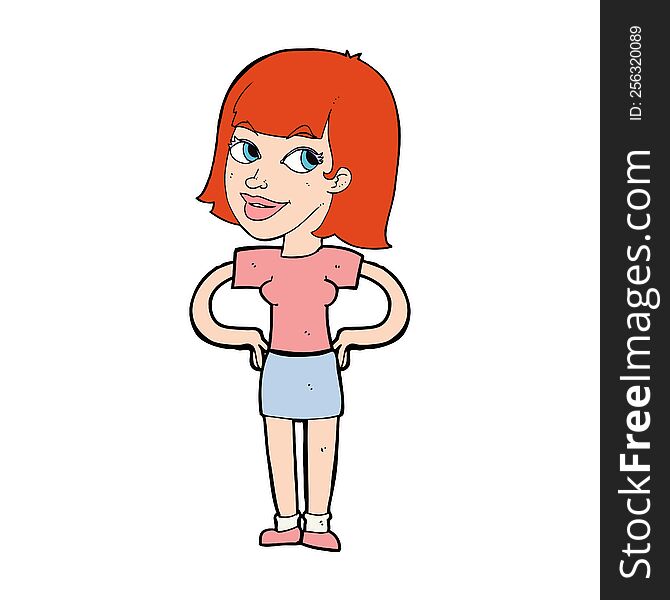 Cartoon Happy Woman With Hands On Hips