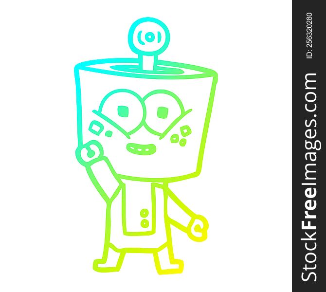 Cold Gradient Line Drawing Happy Cartoon Robot Waving Hello