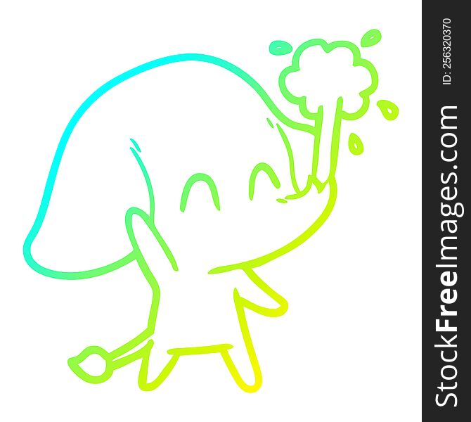 Cold Gradient Line Drawing Cute Cartoon Elephant Spouting Water