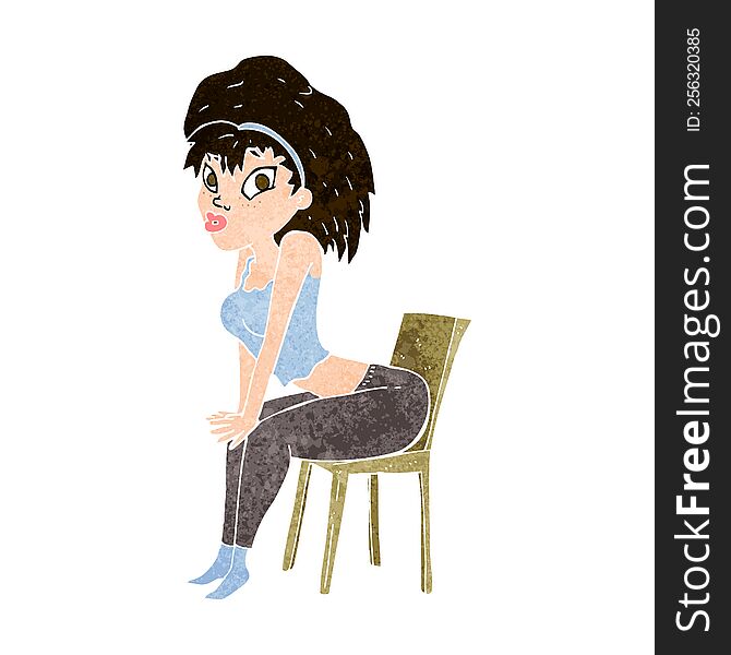 cartoon woman posing on chair