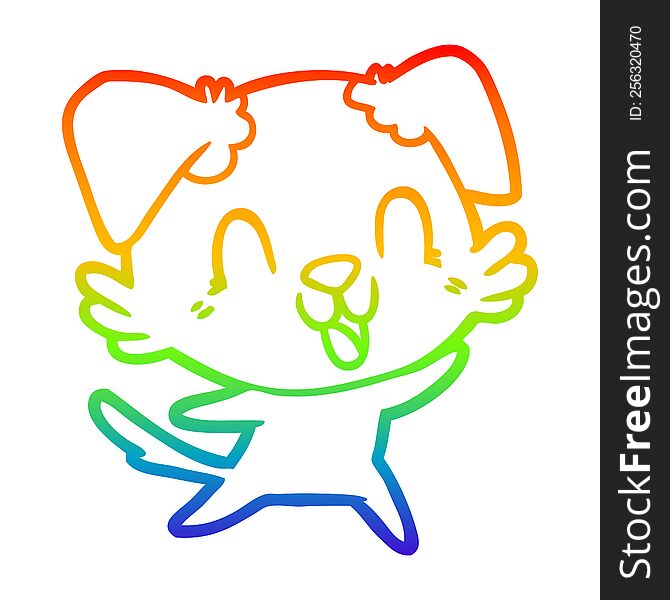 rainbow gradient line drawing of a laughing cartoon dog