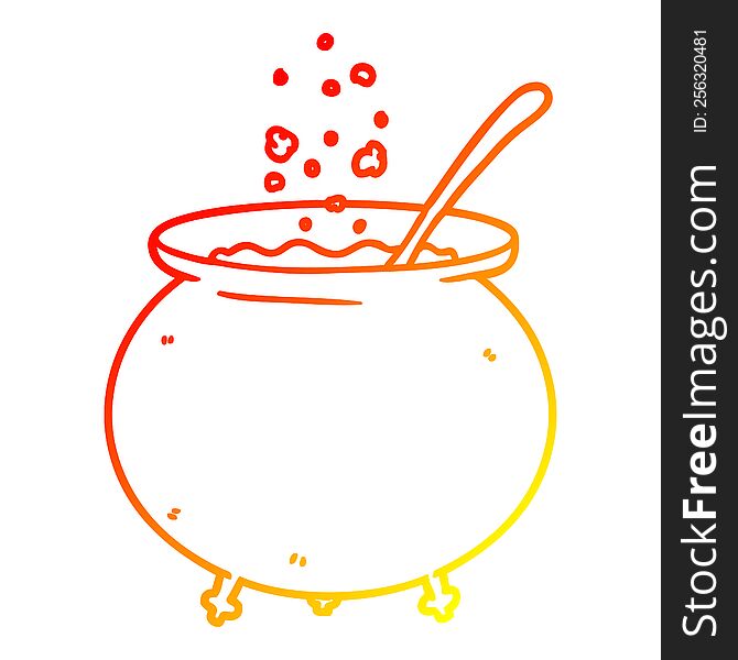 warm gradient line drawing of a cartoon witch cauldron
