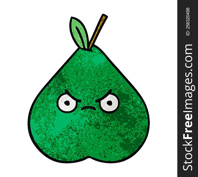 Retro Grunge Texture Cartoon Angry Pear
