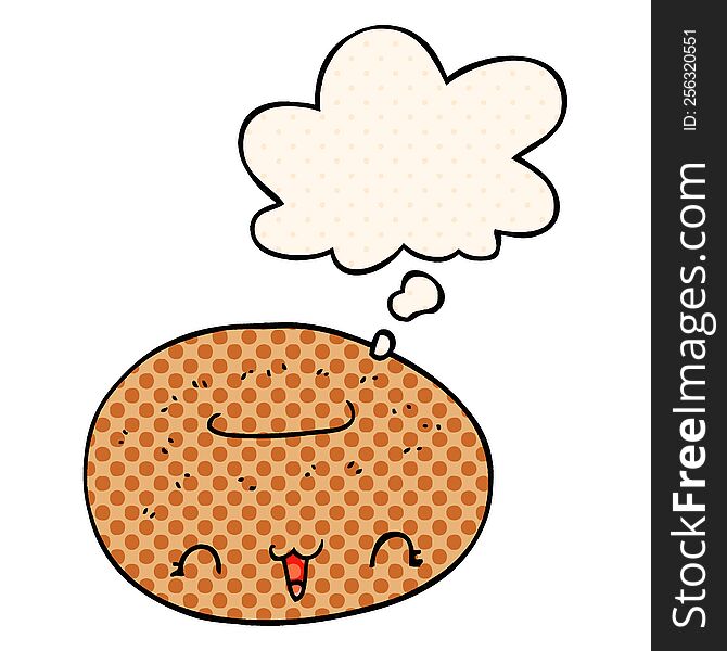 Cute Cartoon Donut And Thought Bubble In Comic Book Style