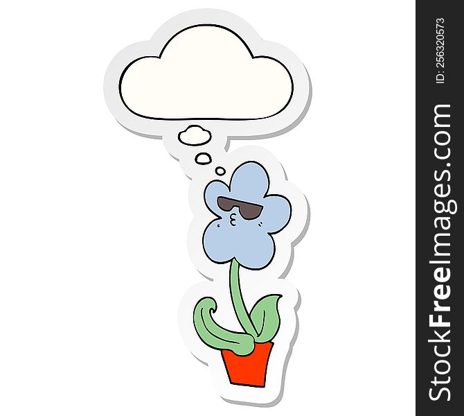 Cool Cartoon Flower And Thought Bubble As A Printed Sticker