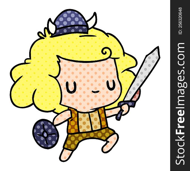 cartoon illustration kawaii cute viking child. cartoon illustration kawaii cute viking child