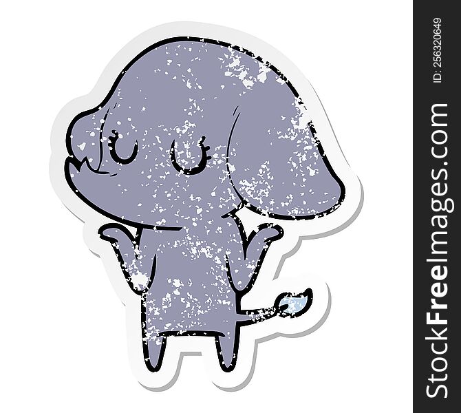 Distressed Sticker Of A Cute Cartoon Elephant Shrugging Shoulders