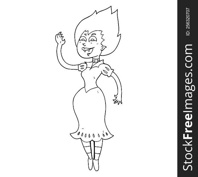 freehand drawn black and white cartoon vampire girl