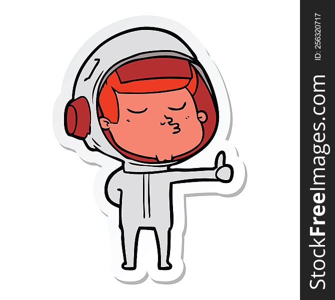 Sticker Of A Cartoon Confident Astronaut Giving Thumbs Up Sign