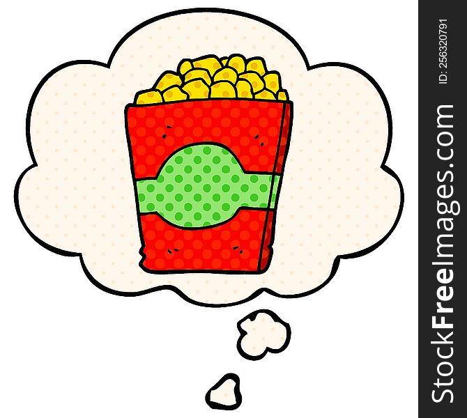 cartoon popcorn and thought bubble in comic book style