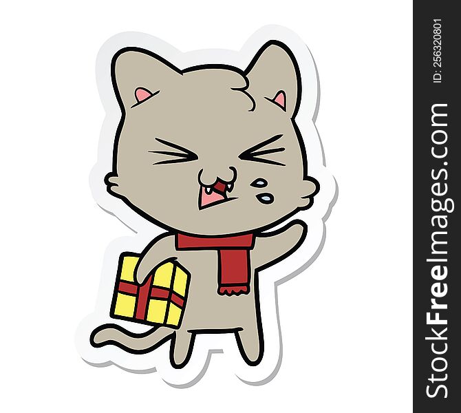 Sticker Of A Cartoon Hissing Cat