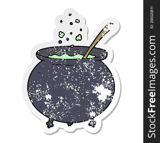 Distressed Sticker Of A Cartoon Witch Cauldron