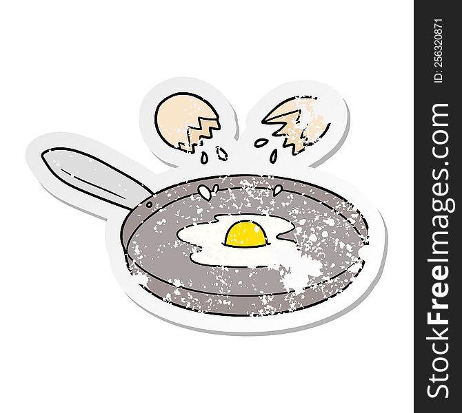 distressed sticker of a cartoon pan frying egg