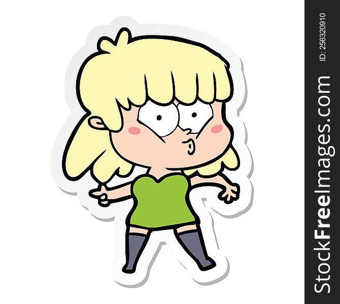 sticker of a cartoon whistling girl