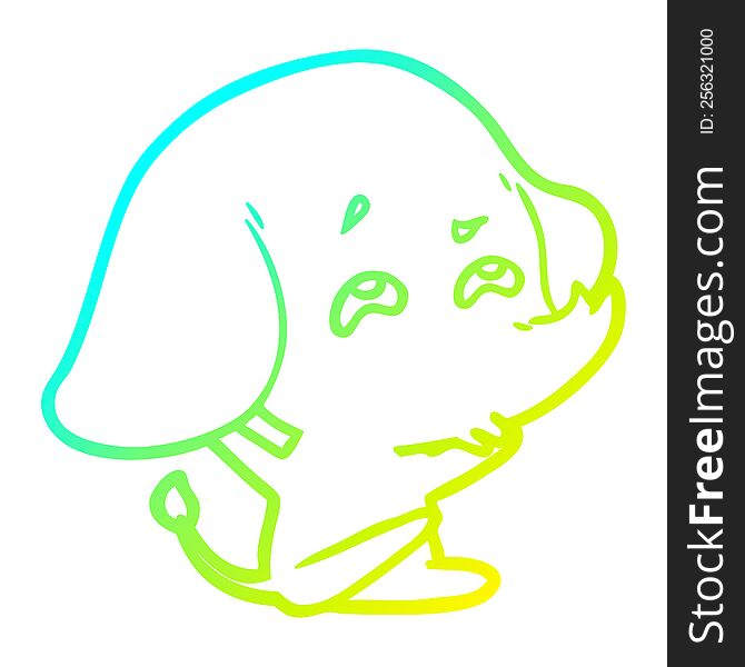 cold gradient line drawing of a cartoon elephant remembering