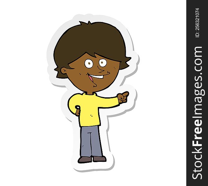 Sticker Of A Cartoon Boy Laughing And Pointing