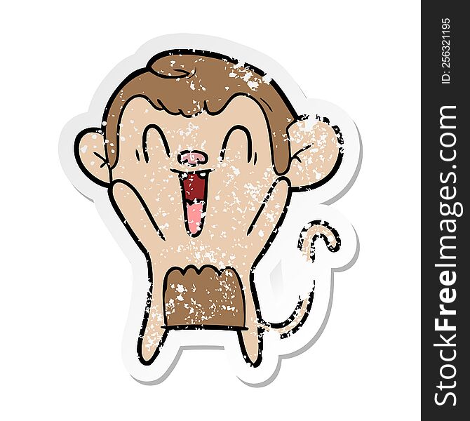 Distressed Sticker Of A Cartoon Laughing Monkey